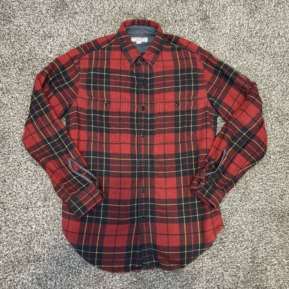 Wallace & Barnes Shirt Mens Small Red Plaid Flannel Long Sleeve Button Front